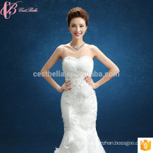 Cheap Appliqued Mermaid Stock Wedding Dress with Sequins and 3D Flower